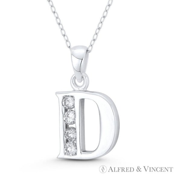 Initial Letter "D" CZ Crystal Charm Pendant in .925 Sterling Silver - Picture 1 of 1